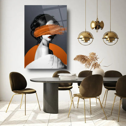 Woman in Orange Glass Wall Art - LUXARTDECO