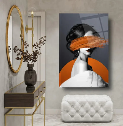 Woman in Orange Glass Wall Art - LUXARTDECO