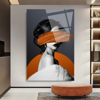 Woman in Orange Glass Wall Art - LUXARTDECO