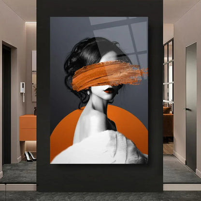 Woman in Orange Glass Wall Art - LUXARTDECO
