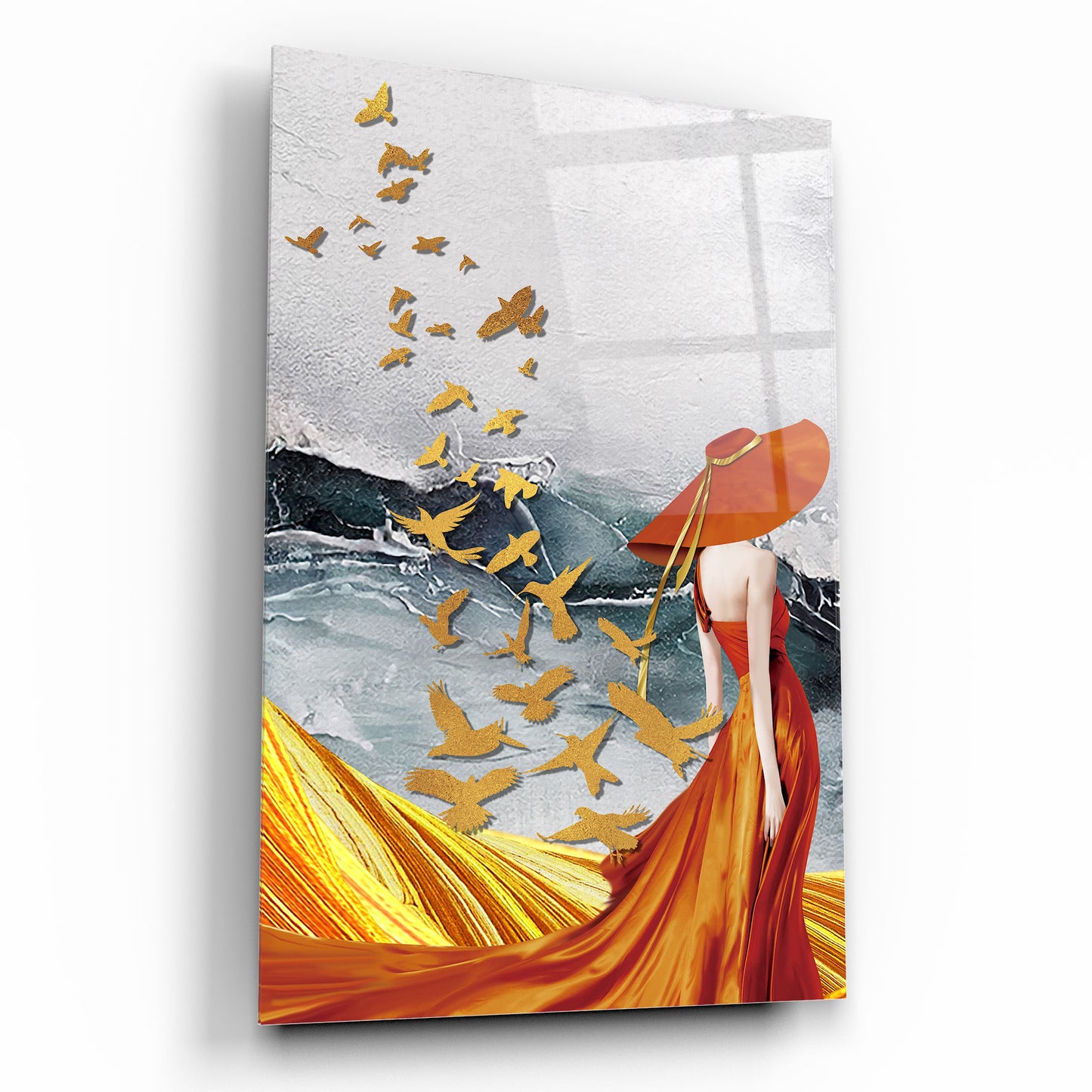 Woman and Birds Glass Wall Art
