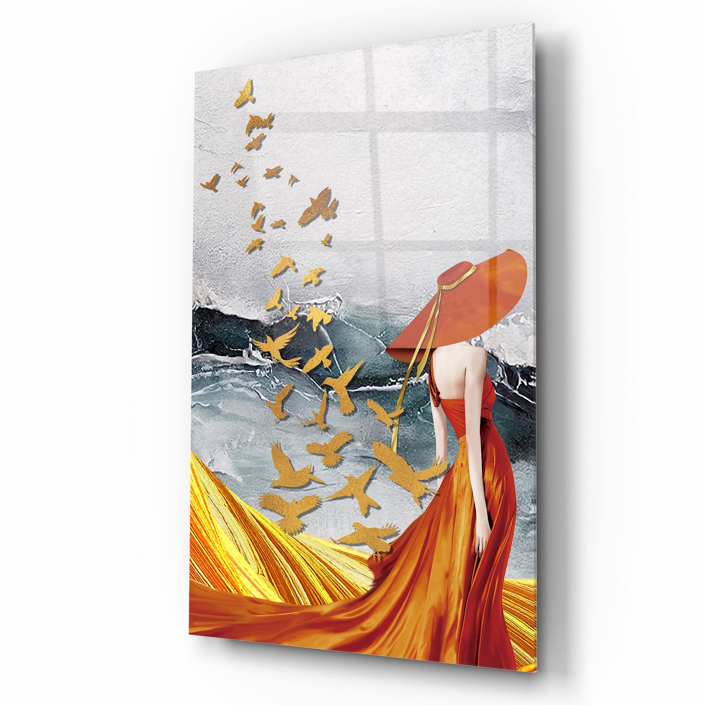 Woman and Birds Glass Wall Art
