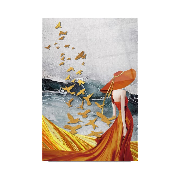 Woman and Birds Glass Wall Art