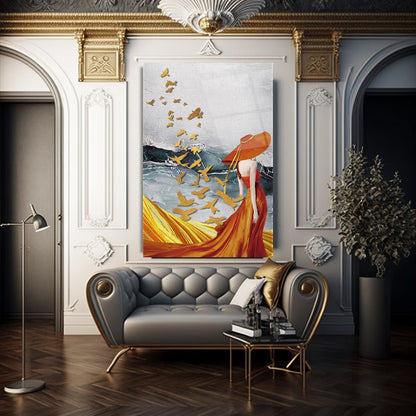 Woman and Birds Glass Wall Art