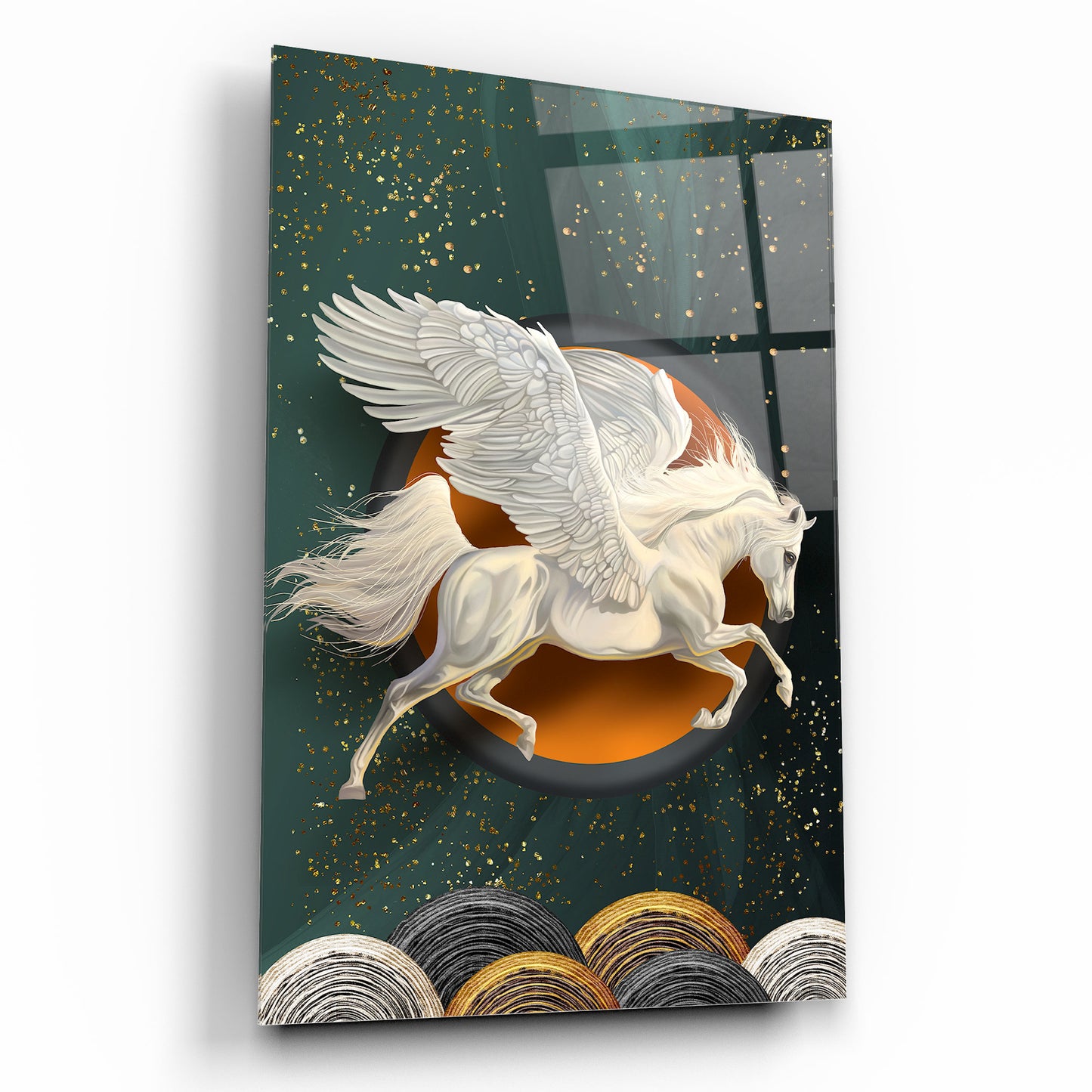 Winged Horse Pegasus Teal Glass Wall Art