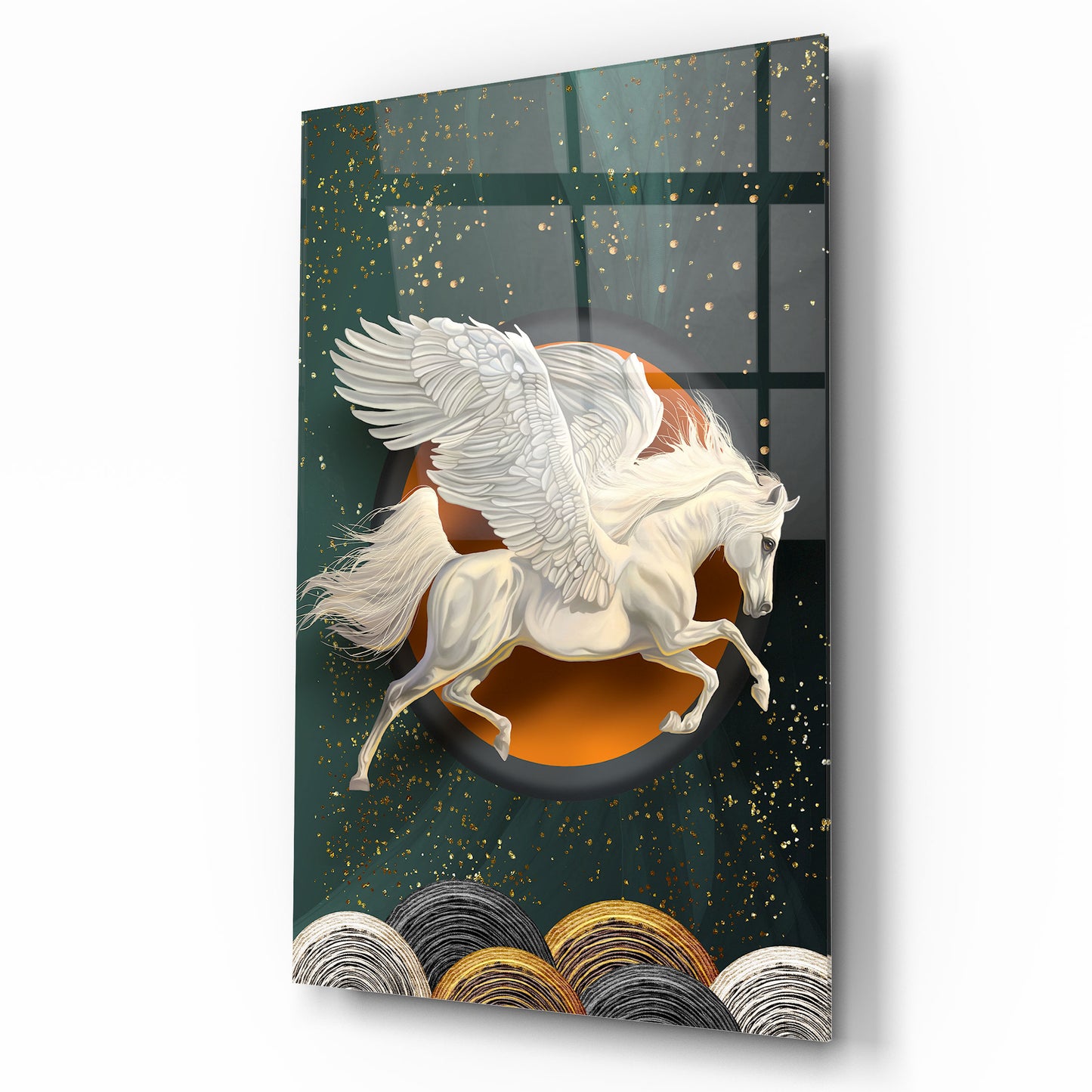 Winged Horse Pegasus Teal Glass Wall Art