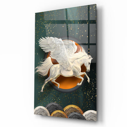 Winged Horse Pegasus Teal Glass Wall Art