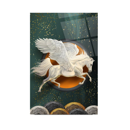 Winged Horse Pegasus Teal Glass Wall Art