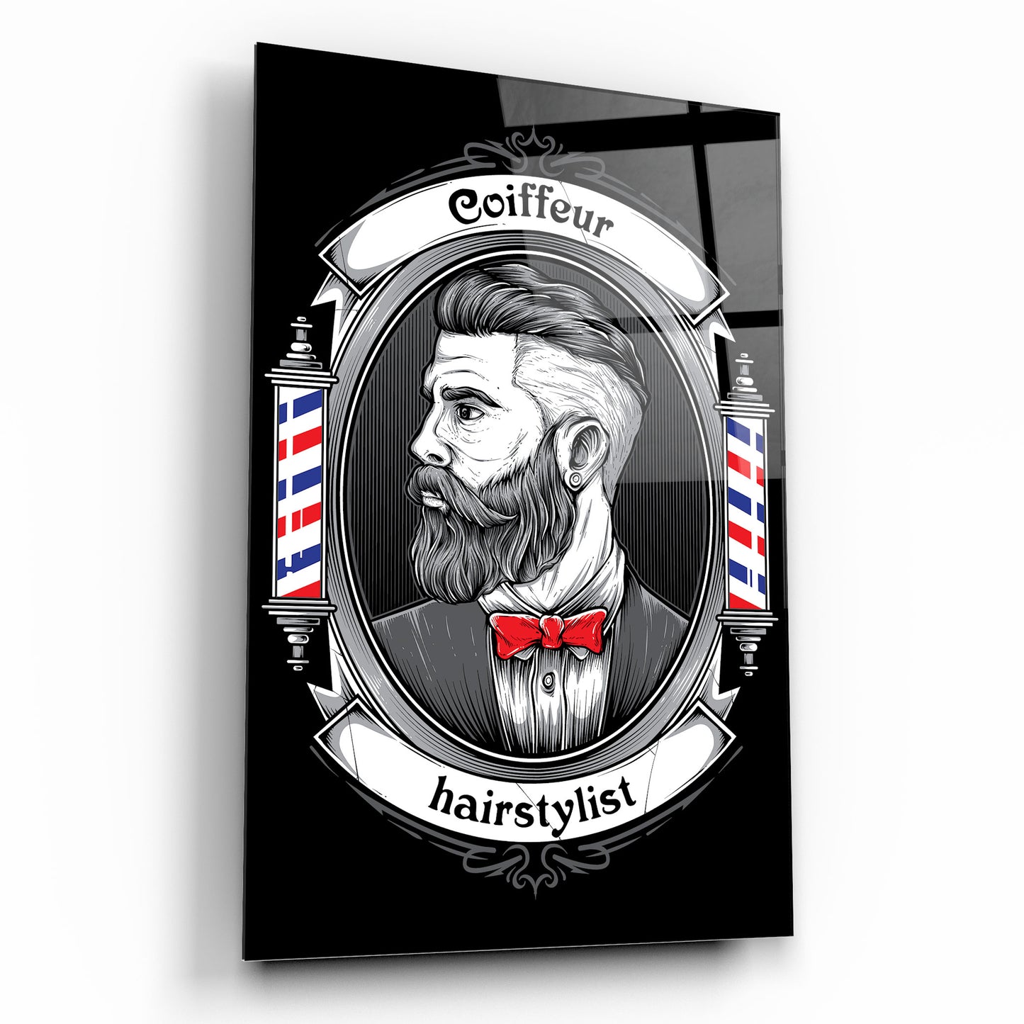 Coiffeur Homme Tableau en Verre Trempé