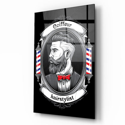 Coiffeur Homme Tableau en Verre Trempé