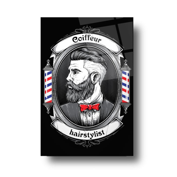 Coiffeur Homme Tableau en Verre Trempé