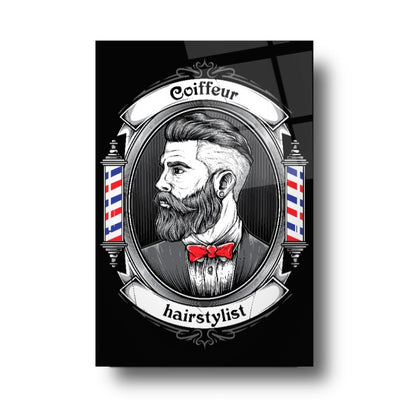 Coiffeur Homme Tableau en Verre Trempé