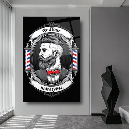 Coiffeur Homme Tableau en Verre Trempé