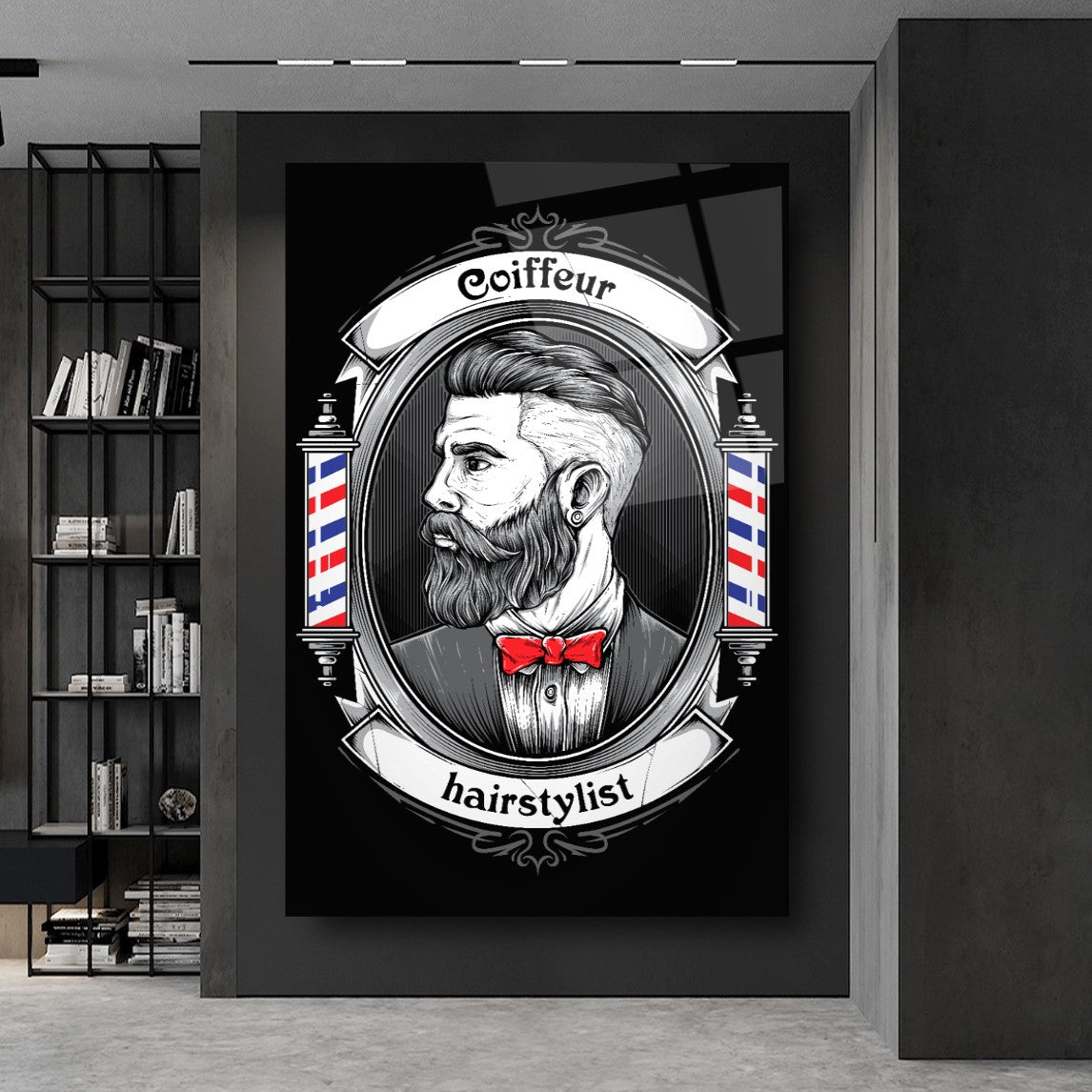 Coiffeur Homme Tableau en Verre Trempé