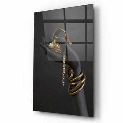 Hand with Jewelry Glass Wall Art - LUXARTDECO