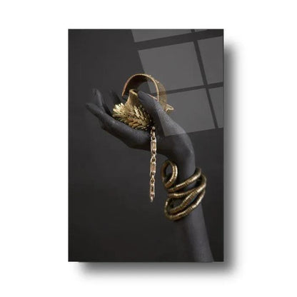 Hand with Jewelry Glass Wall Art - LUXARTDECO