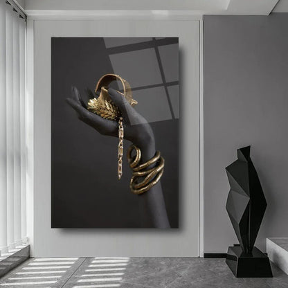 Hand with Jewelry Glass Wall Art - LUXARTDECO