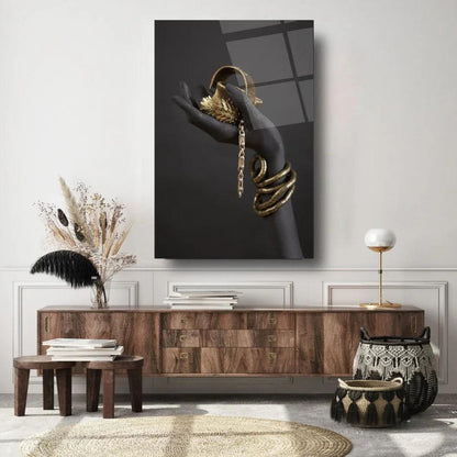 Hand with Jewelry Glass Wall Art - LUXARTDECO