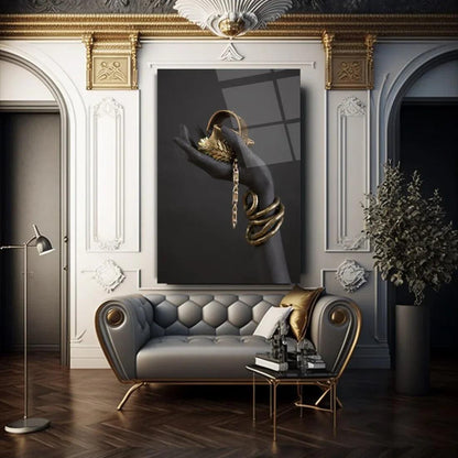 Hand with Jewelry Glass Wall Art - LUXARTDECO