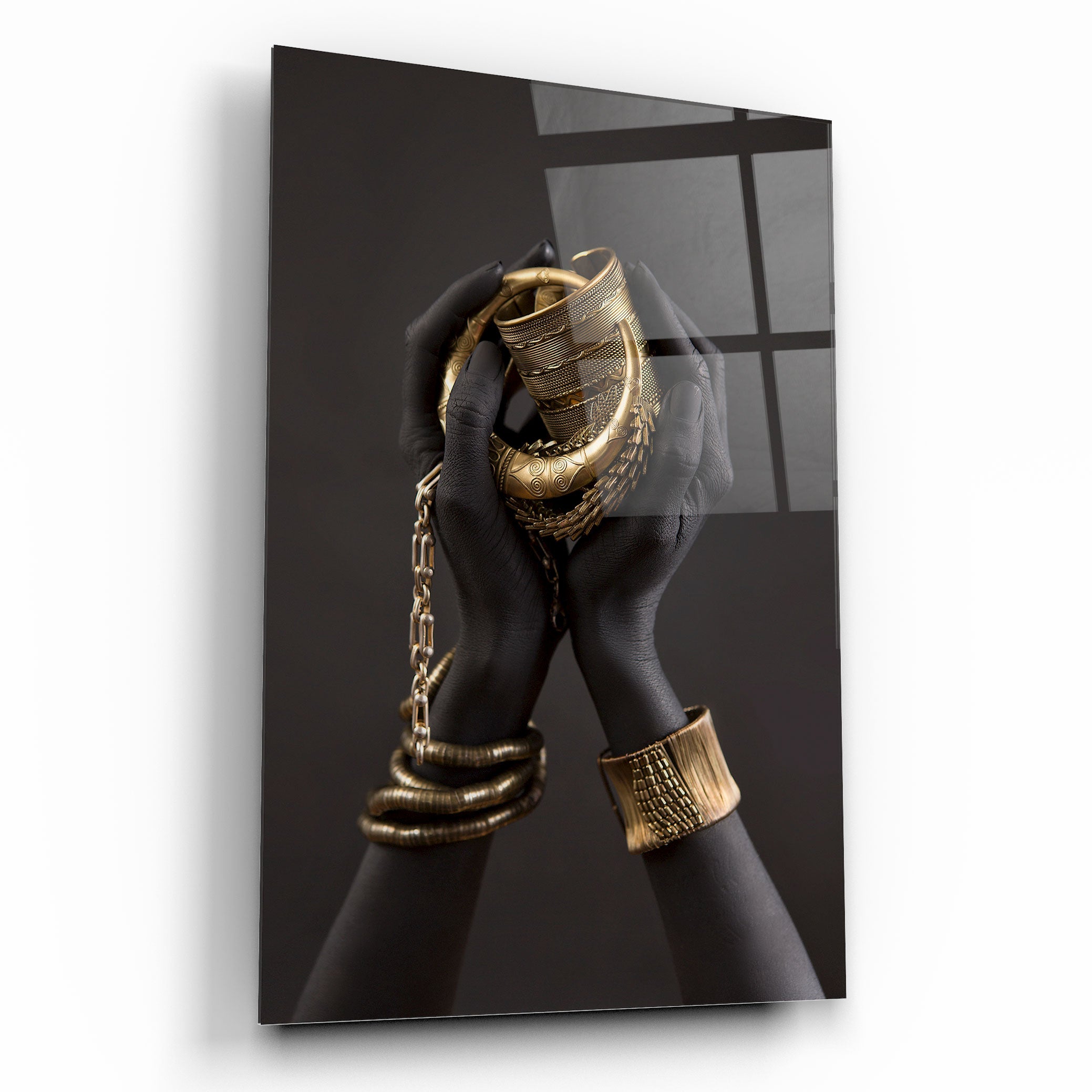Gold Hands Glass Wall Art
