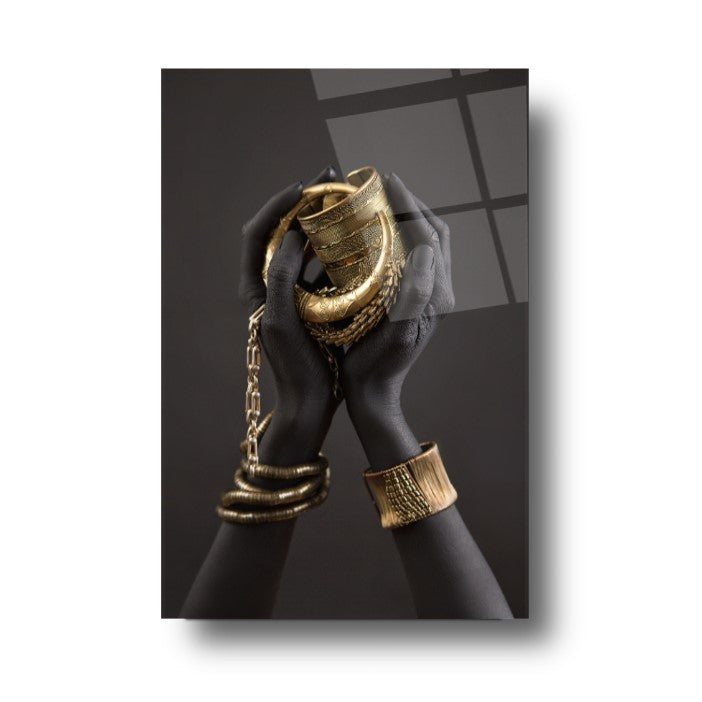 Gold Hands Glass Wall Art