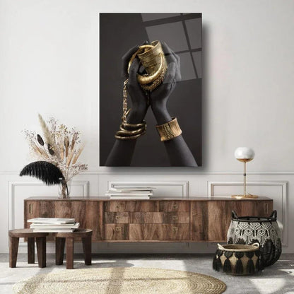 Hands with Jewelry Glass Wall Art - LUXARTDECO