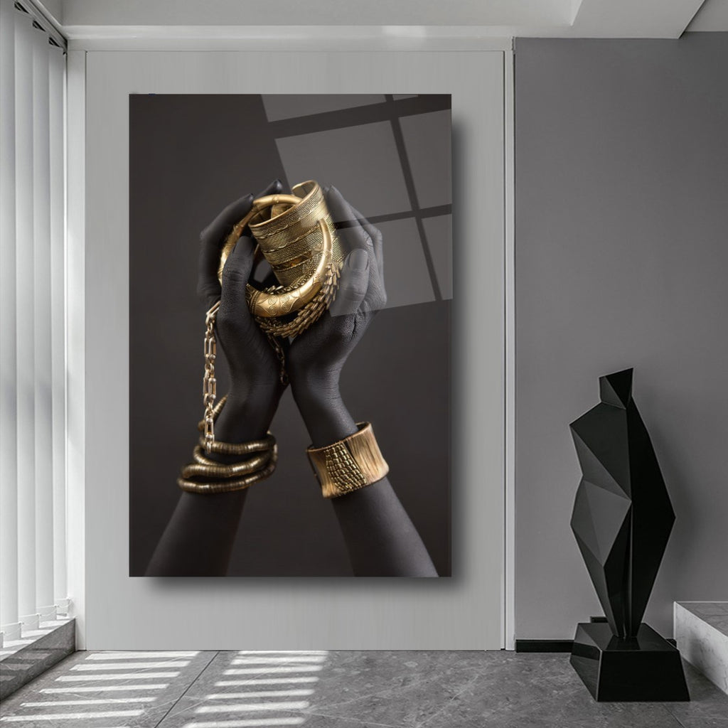 Gold Hands Glass Wall Art