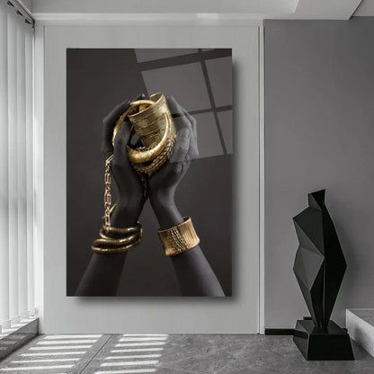 Hands with Jewelry Glass Wall Art - LUXARTDECO