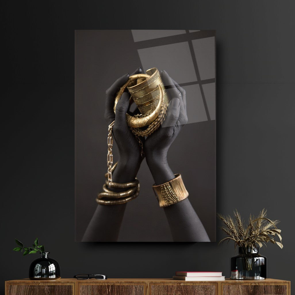 Gold Hands Glass Wall Art