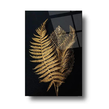Golden Leaves Glass Wall Art - LUXARTDECO