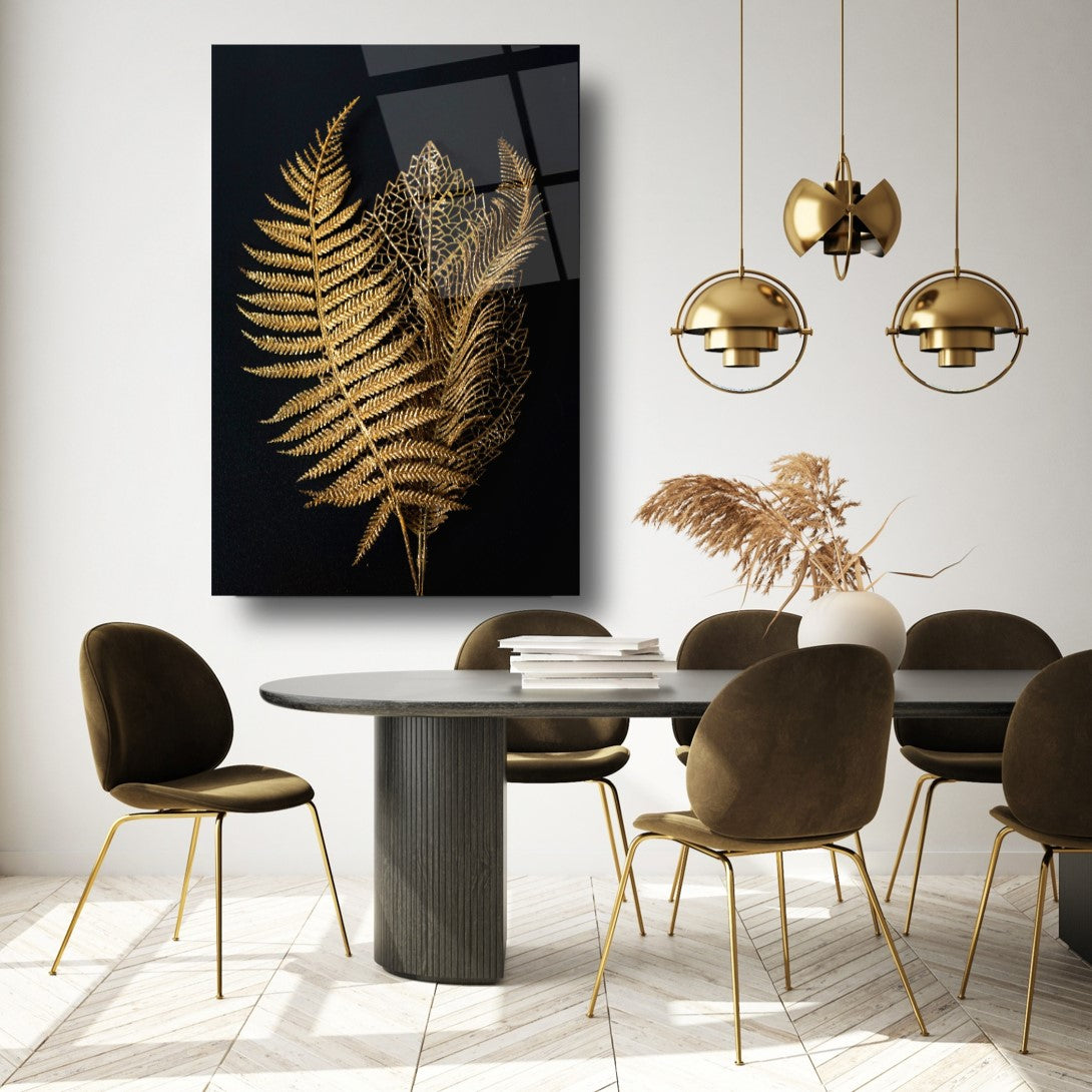 Gold Leaves Glass Wall Art