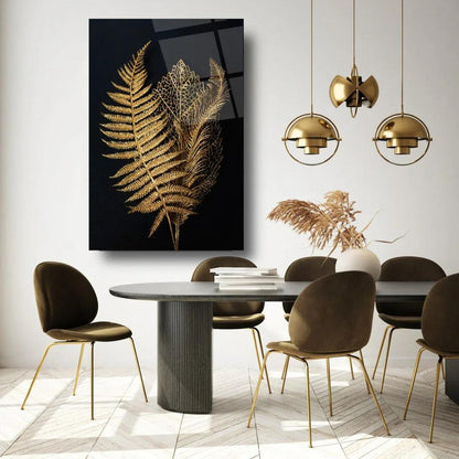 Golden Leaves Glass Wall Art - LUXARTDECO