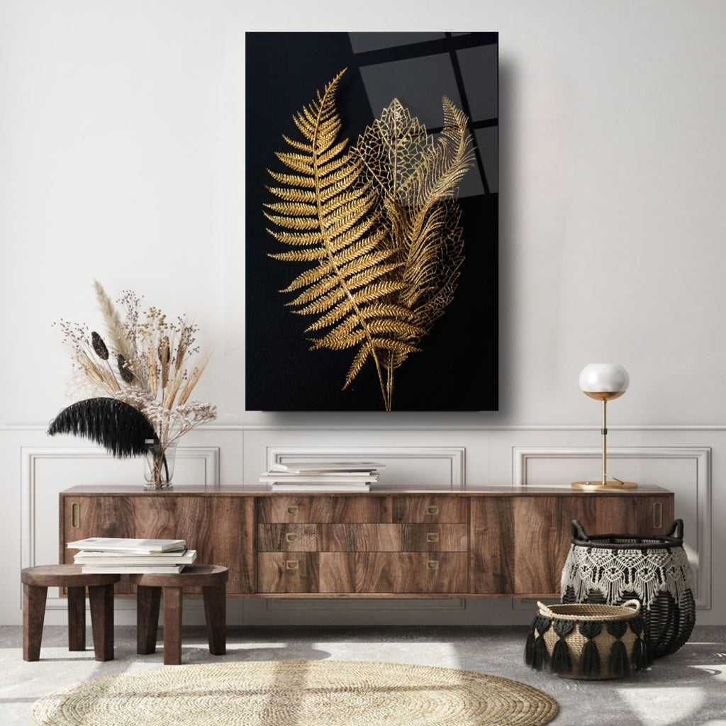 Gold Leaves Glass Wall Art