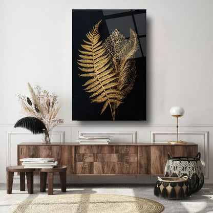 Golden Leaves Glass Wall Art - LUXARTDECO