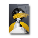 Décoration murale en verre jaune représentant une femme