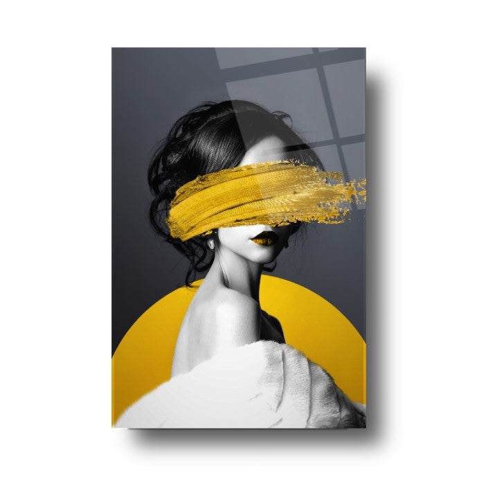 Décoration murale en verre jaune représentant une femme