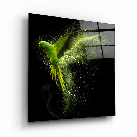 Decorazione murale in vetro con pappagallo verde 