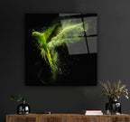 Green Parrot Glass Wall Art - LUXARTDECO