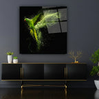 Green Parrot Glass Wall Art - LUXARTDECO