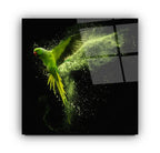 Green Parrot Glass Wall Art - LUXARTDECO
