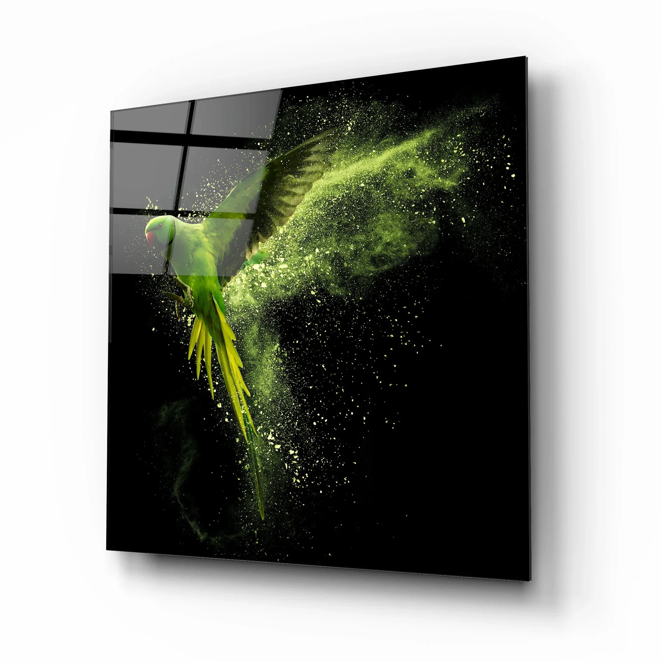 Green Parrot Glass Wall Art - LUXARTDECO