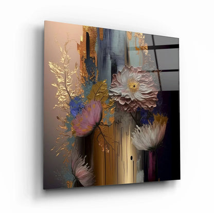 Blue and Pink Flowers Glass Wall Art - LUXARTDECO