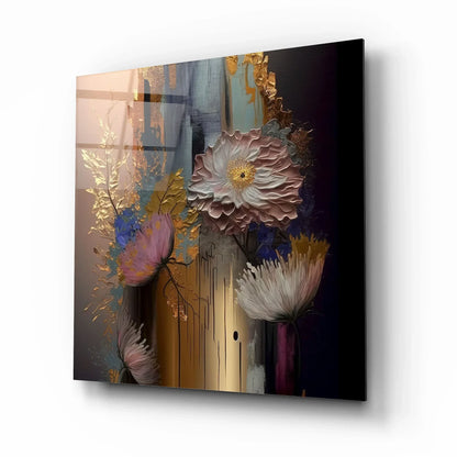 Blue and Pink Flowers Glass Wall Art - LUXARTDECO