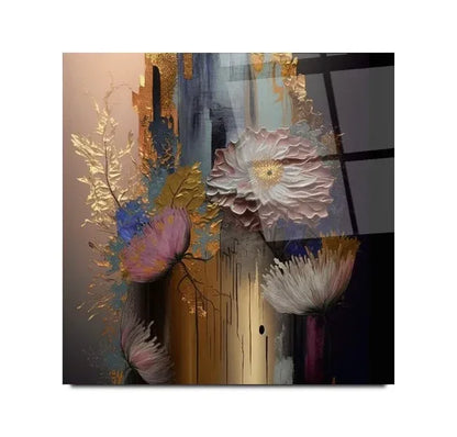 Blue and Pink Flowers Glass Wall Art - LUXARTDECO