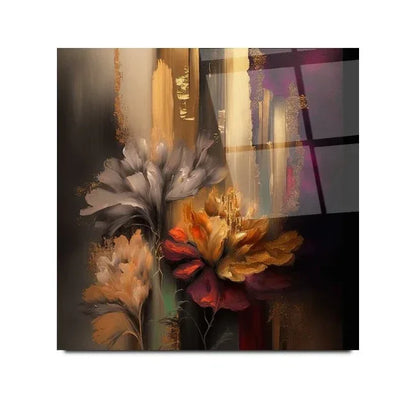 Orange Flowers Glass Wall Art - LUXARTDECO