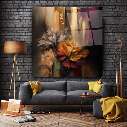 Orange Flowers Glass Wall Art - LUXARTDECO