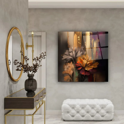 Orange Flowers Glass Wall Art - LUXARTDECO