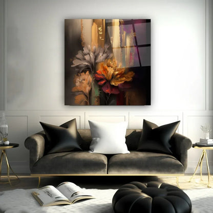Orange Flowers Glass Wall Art - LUXARTDECO