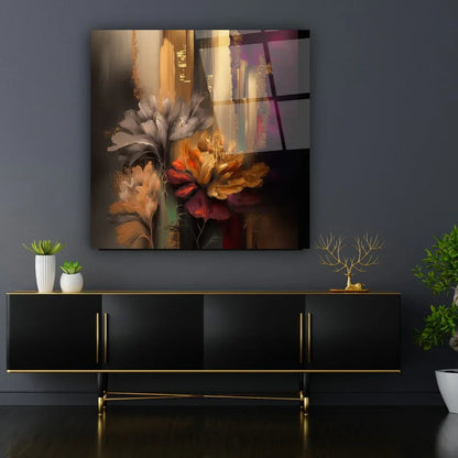 Orange Flowers Glass Wall Art - LUXARTDECO