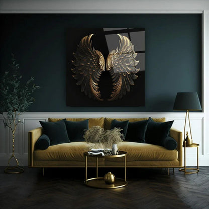 Gold Wings Glass Wall Art - LUXARTDECO